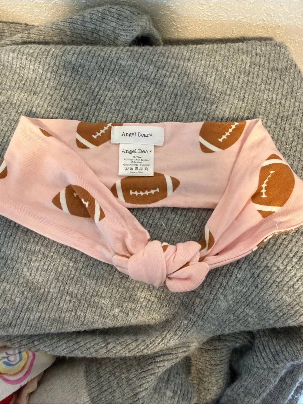 Angel Dear Pink Knotted Headband with Football Print